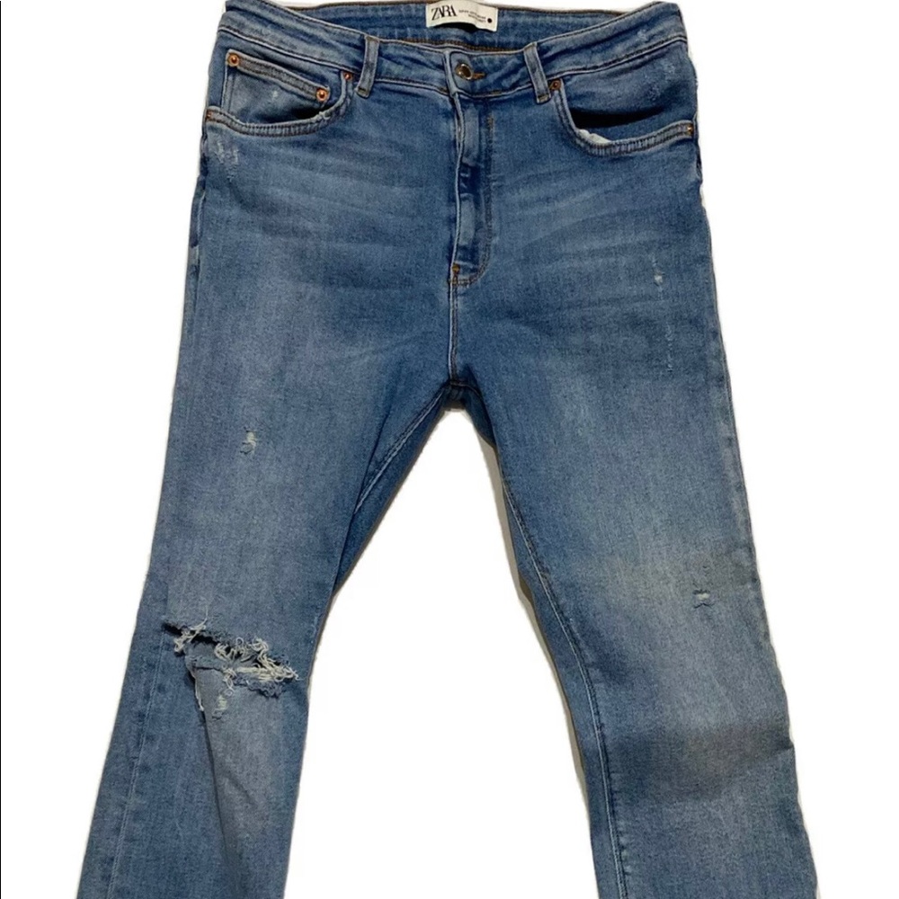ZARA Ultra Skinny Stretch Hi-Rise Tapered Leg Distressed Womens Jeans Sz 30Wx25L